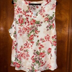 Maurices Floral V-Neck Tank Top - Red and Green on Cream